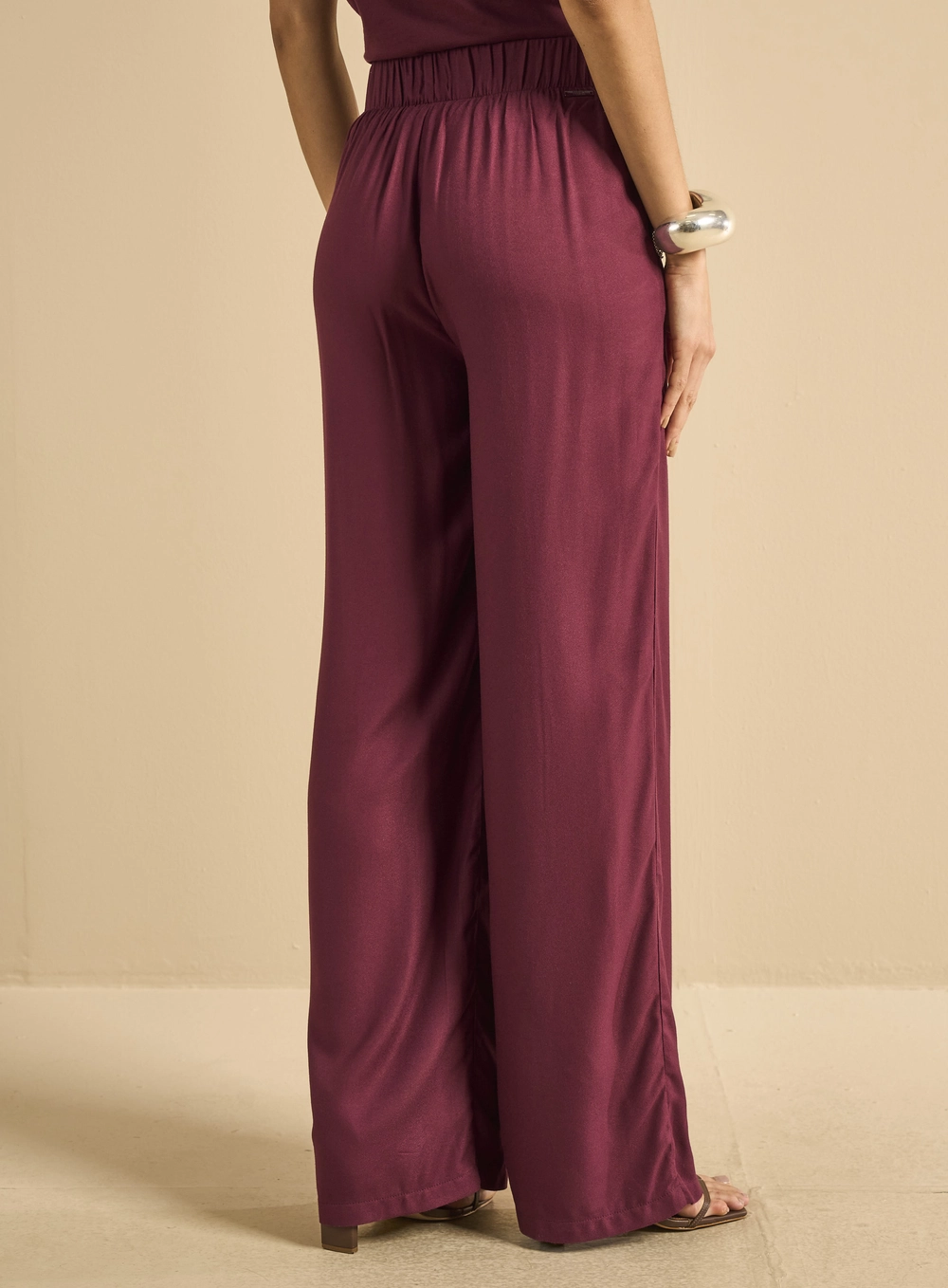 Calça Feminina Ampla Cós Com Elástico Bordô 2