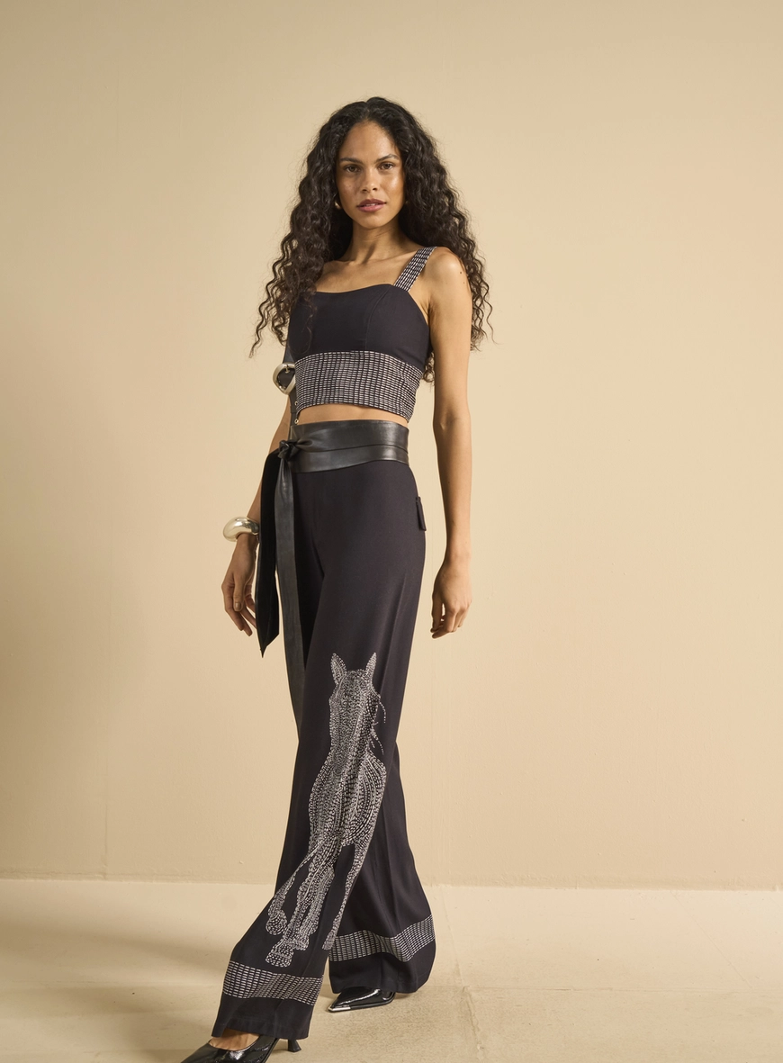 Calça Alfaiataria Feminina Reta Estampada Estampados