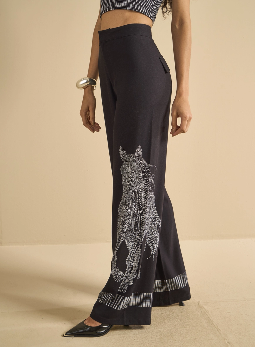 Calça Alfaiataria Feminina Reta Estampada Estampados