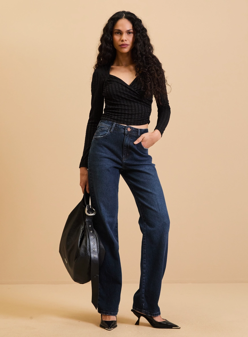 Calça Jeans Feminina - Raquel Wide Leg Stretch Índigo