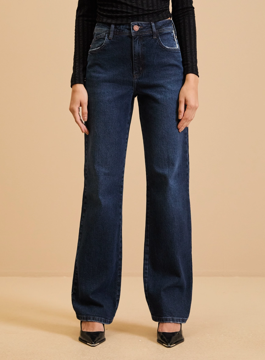Calça Jeans Feminina - Raquel Wide Leg Stretch Índigo