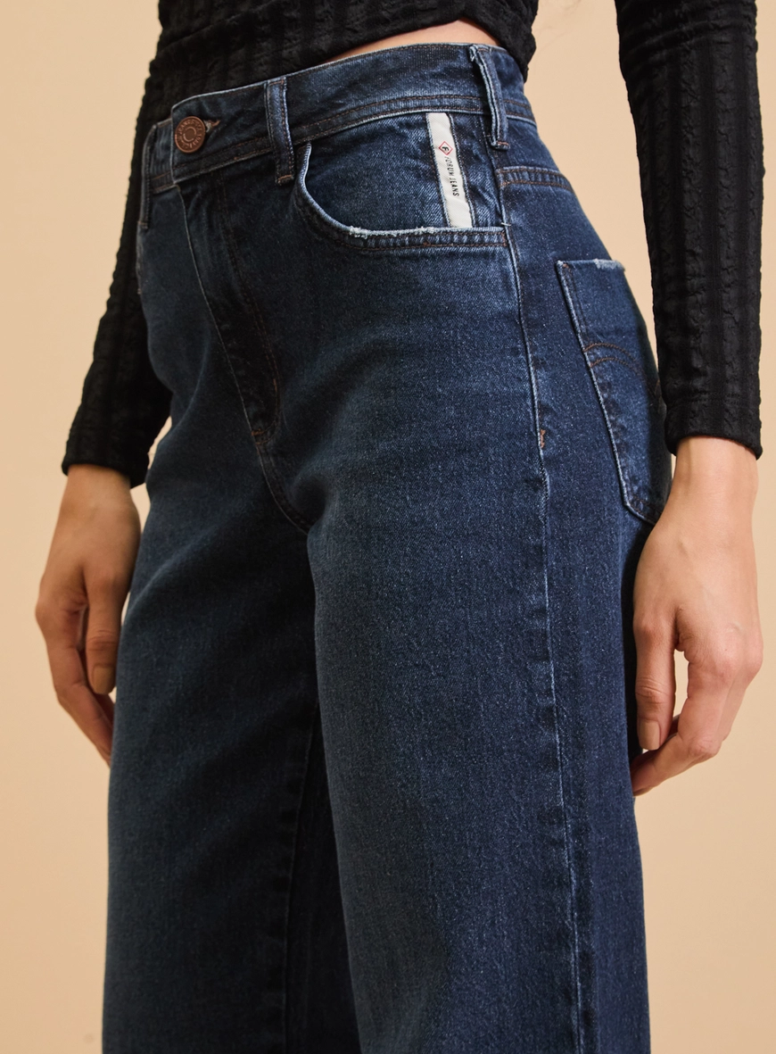Calça Jeans Feminina - Raquel Wide Leg Stretch Índigo