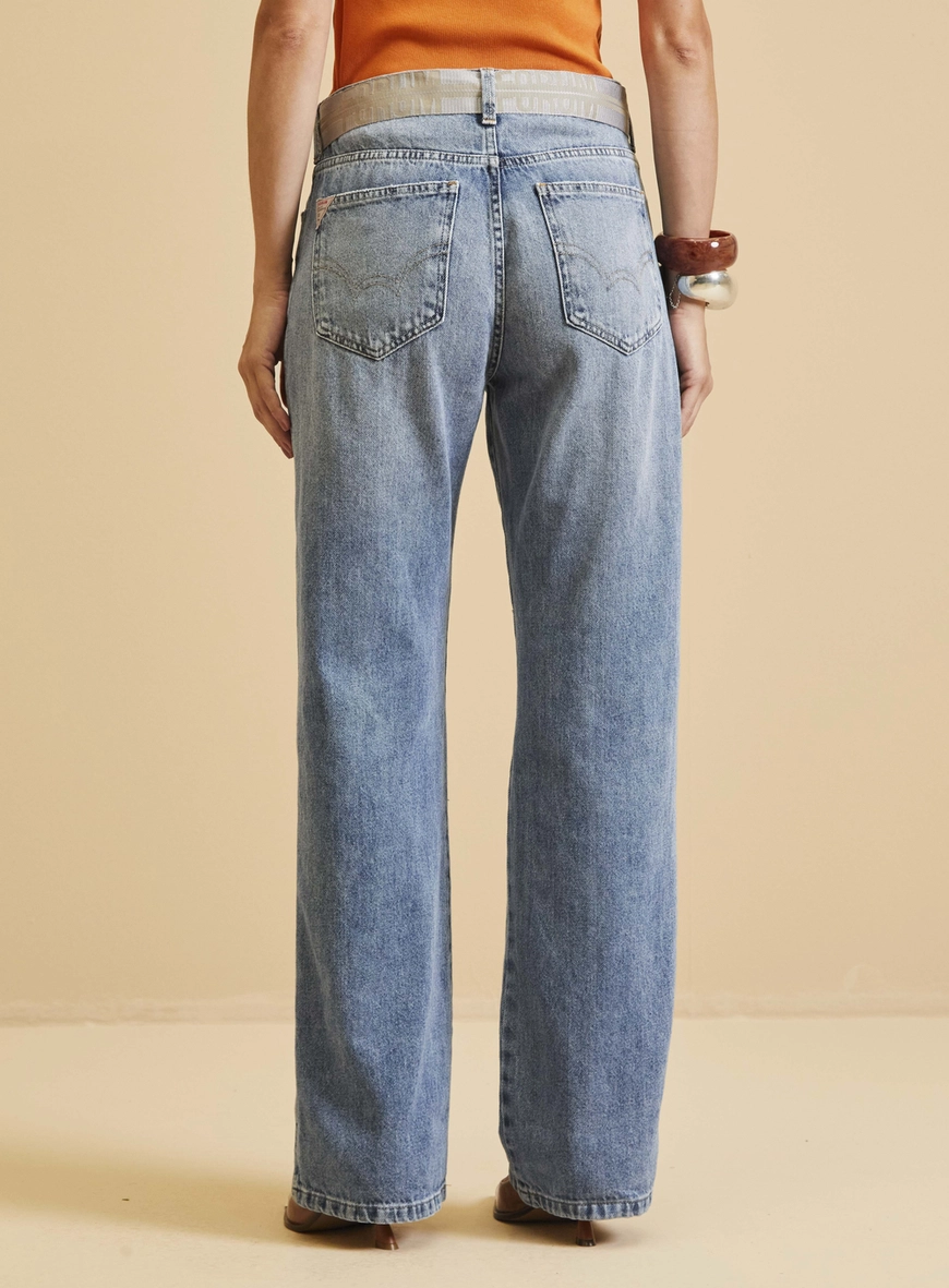 Calça Jeans Feminina - Raquel Wide Leg Com Cinto Índigo