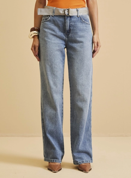Calça Jeans Feminina - Raquel Wide Leg Com Cinto