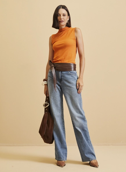 Calça Jeans Feminina - Raquel Wide Leg Com Cinto