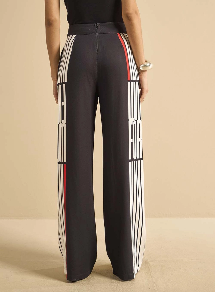 Calça Alfaiataria Feminina Reta Estampada Preto
