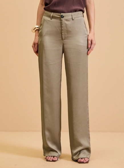 Calça Alfaiataria Feminina Reta Acetinada