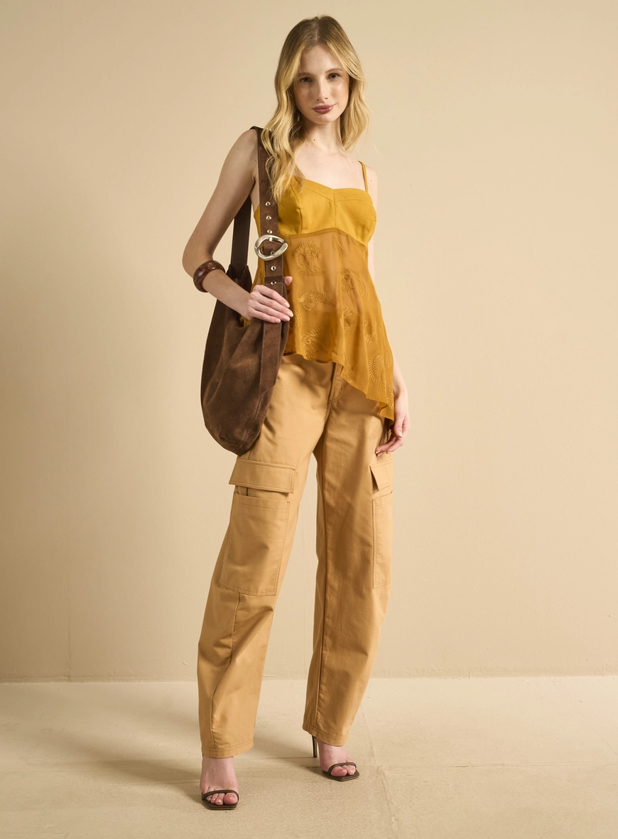 Calça Feminina Alfaiataria Barril Bege