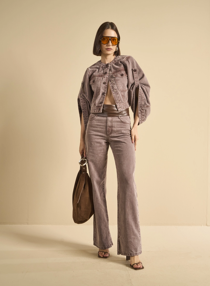 Calça Sarja Feminina Com Cinto - Bella Marrom