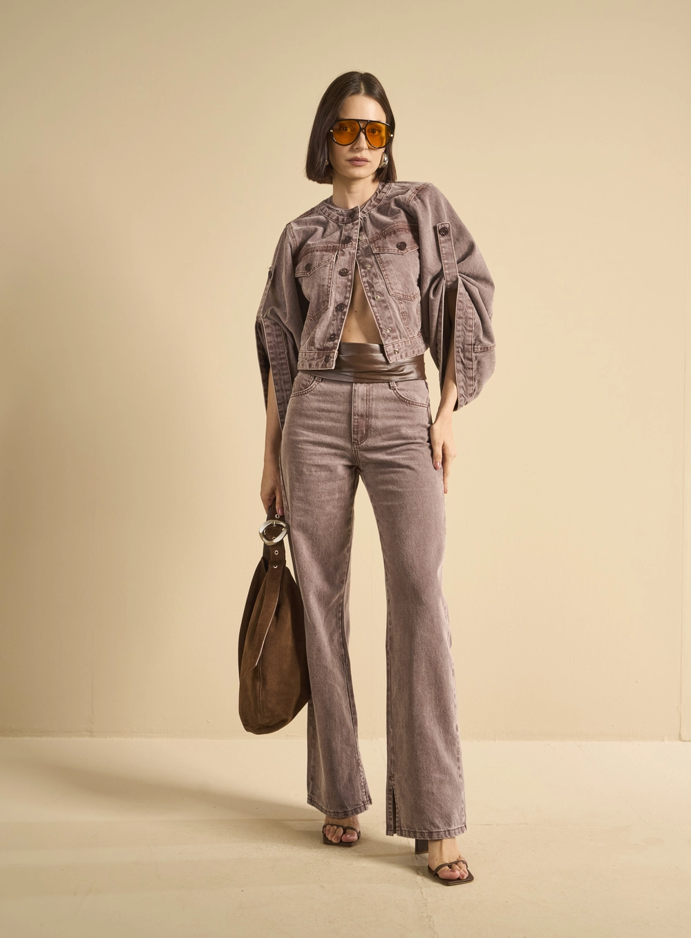 Calça Sarja Feminina Com Cinto - Bella Marrom 1