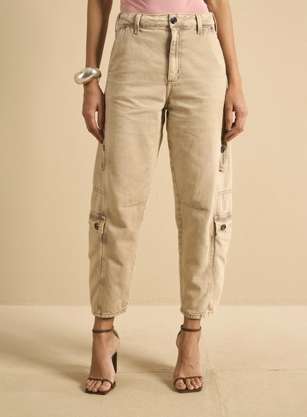 Calça Sarja Feminina Barrel Cropped
