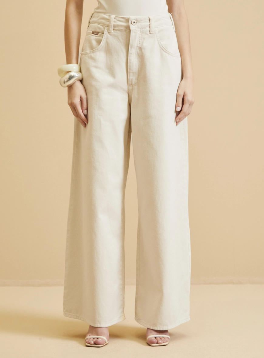 Calça Sarja Feminina Baggy Bege Italian
