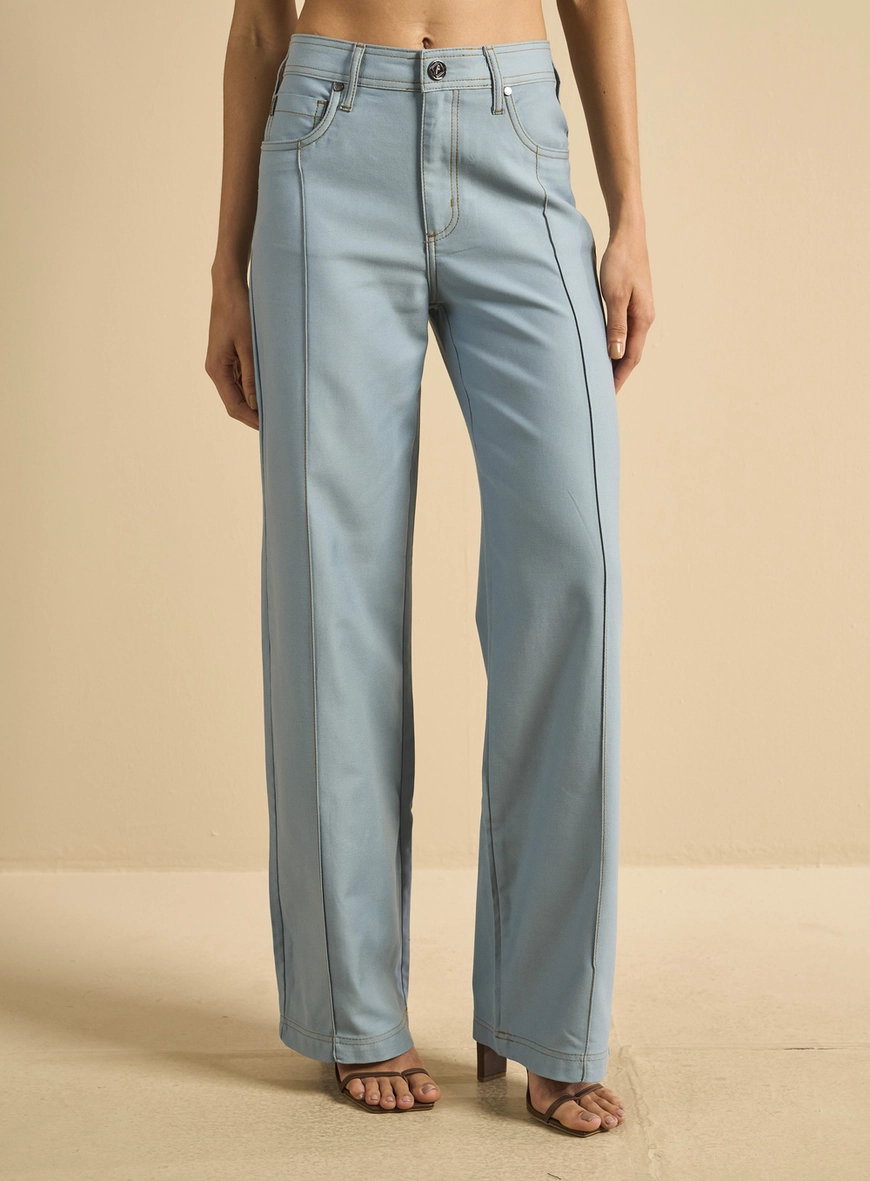 Calça Sarja Feminina Alfaiataria Reta Azul