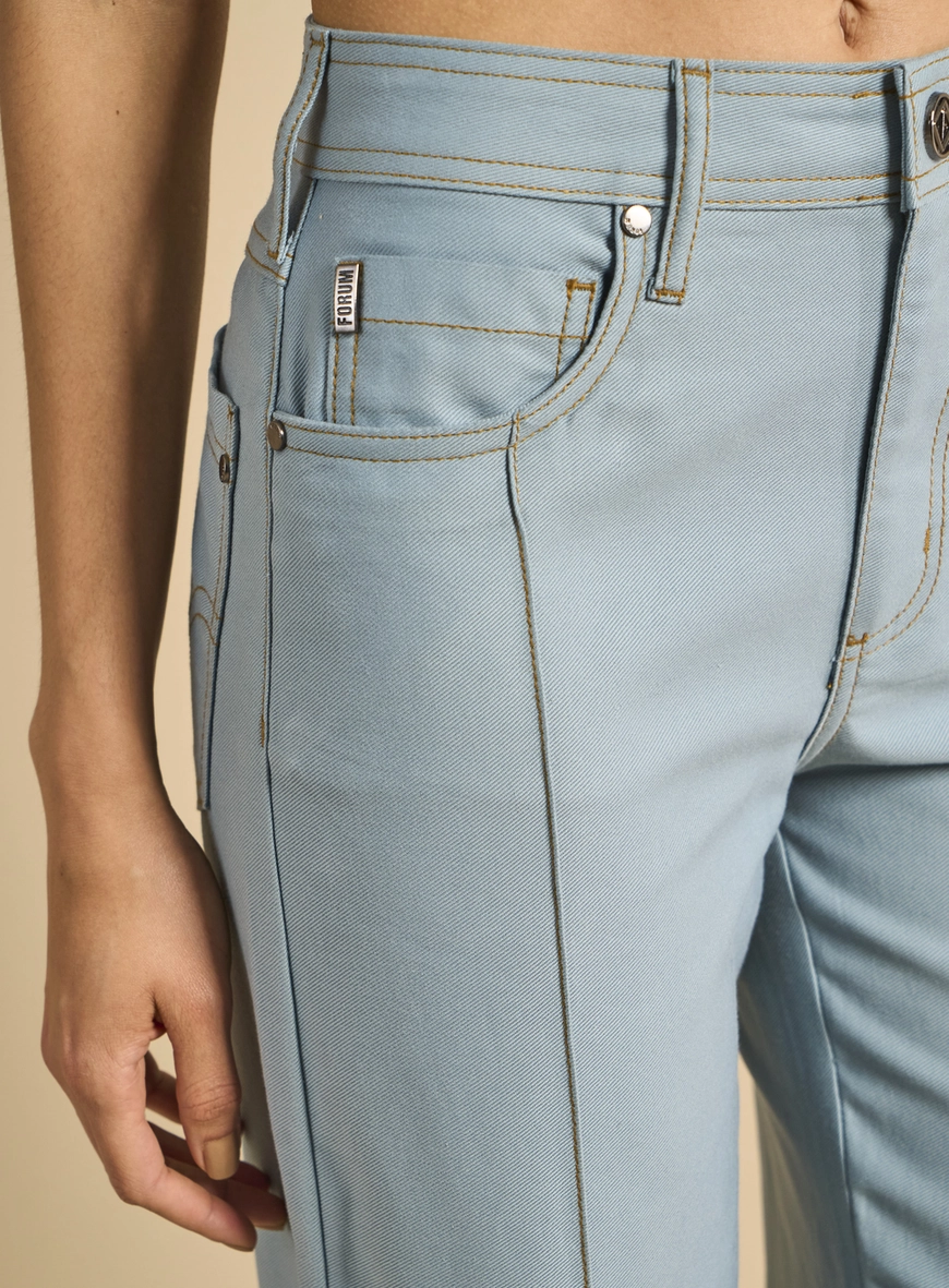 Calça Sarja Feminina Alfaiataria Reta Azul