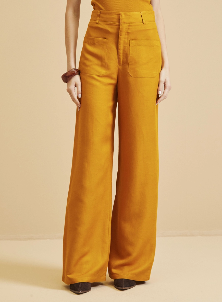 Calça Alfaiataria Feminina Reta Amarelo