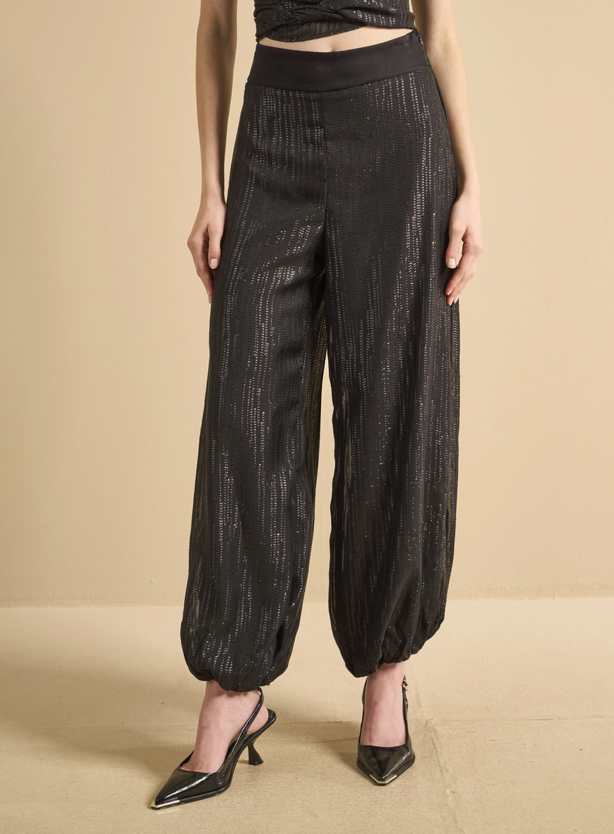 Calça Feminina Ampla Metalizada Preto
