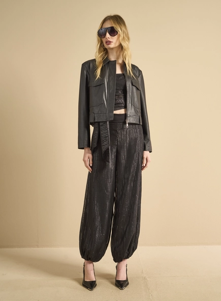 Calça Feminina Ampla Metalizada