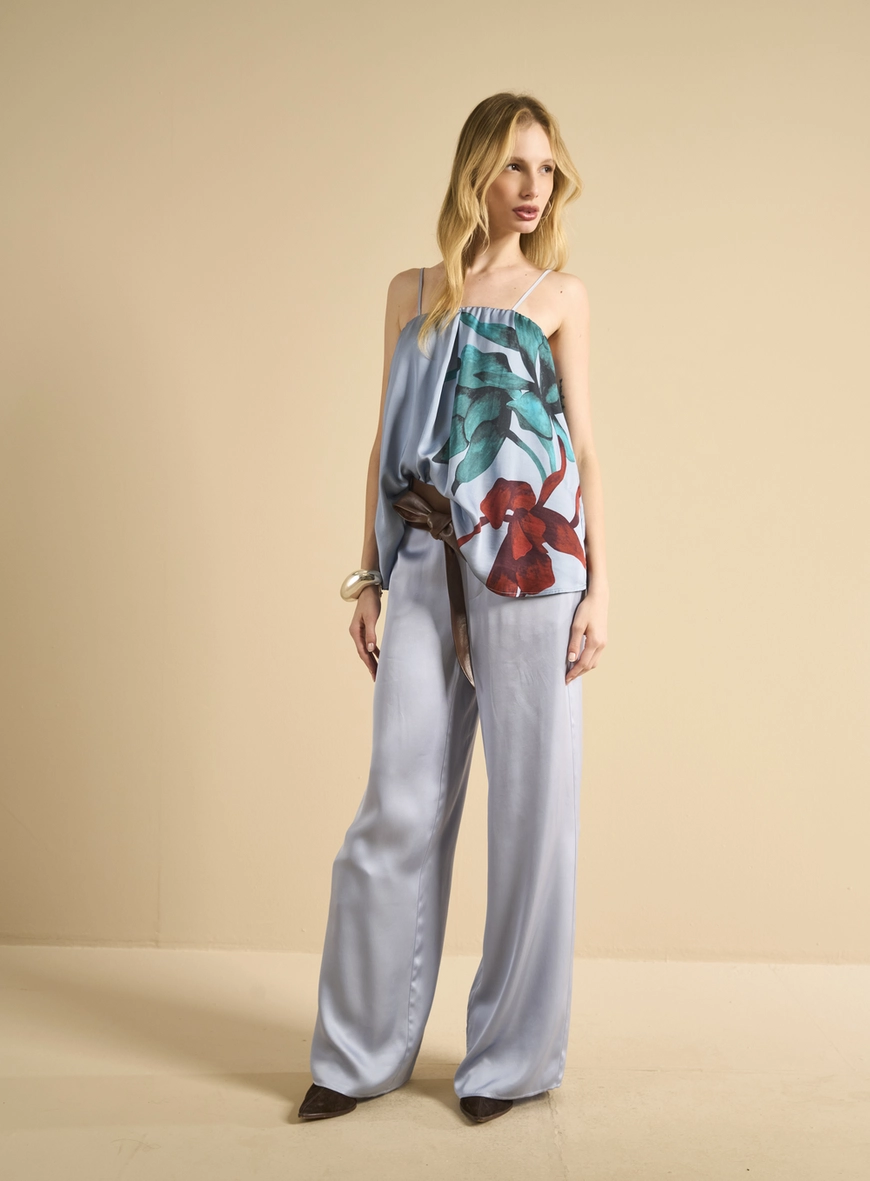 Calça Feminina Pantalona Cintura Média Azul