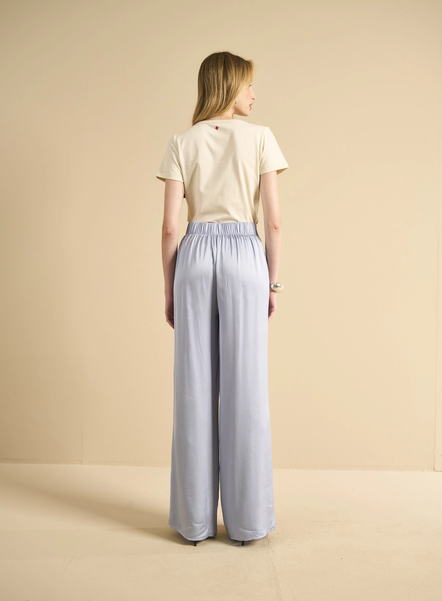 Calça Feminina Pantalona Cintura Média Azul