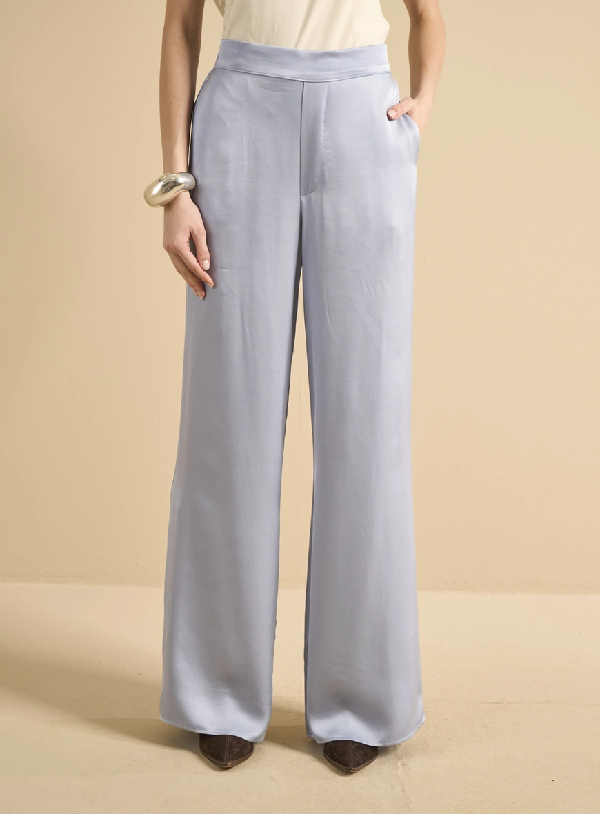 Calça Feminina Pantalona Cintura Média Azul