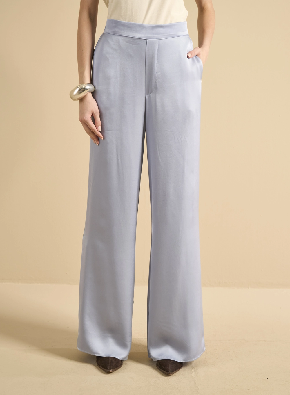 Calça Feminina Pantalona Cintura Média Azul 3