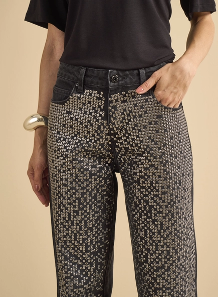 Calça Jeans Com Aplicação - Raquel Wide Leg