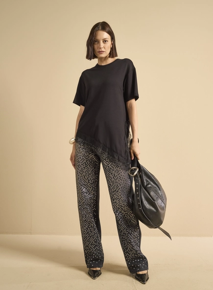 Calça Jeans Com Aplicação - Raquel Wide Leg