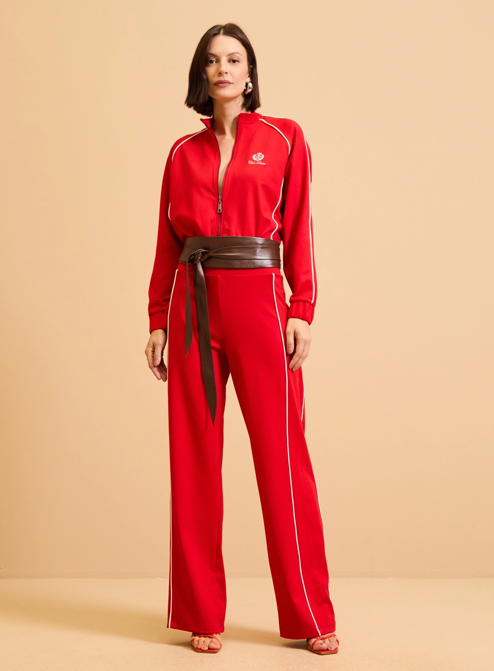 Calça Feminina Malha Com Contraste Vermelho 1