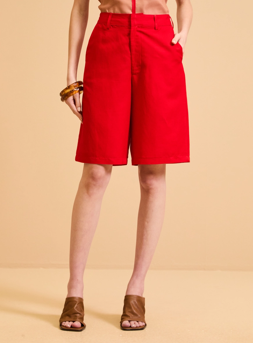 Bermuda Alfaiataria Feminina Reta Vermelho