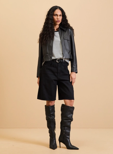 Bermuda Jeans Feminina Baggy Jort Com Cinto