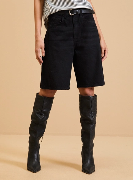 Bermuda Jeans Feminina Baggy Jort Com Cinto