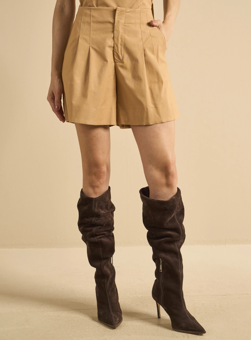 Short Feminino Alfaiataria Reto Bege