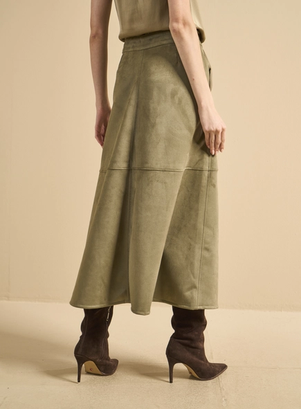 Saia Midi Suede Ampla