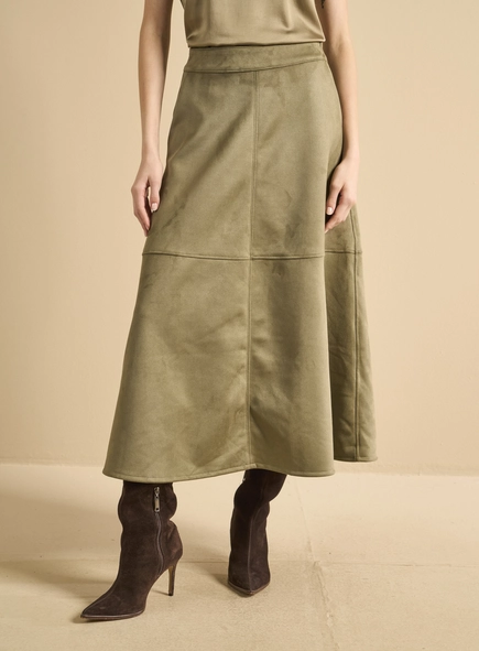 Saia Midi Suede Ampla