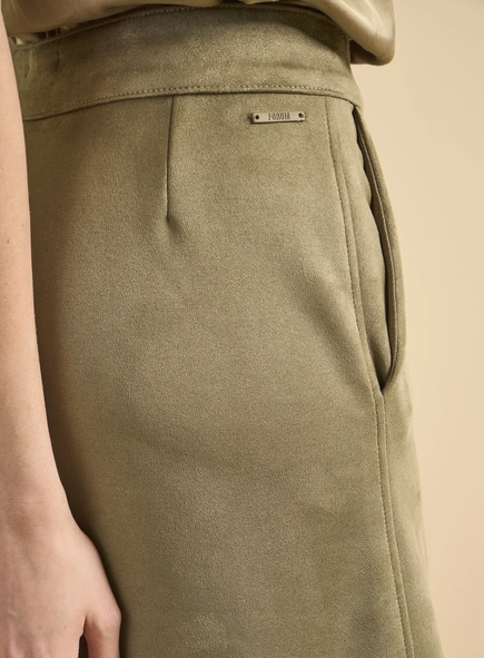 Saia Midi Suede Ampla