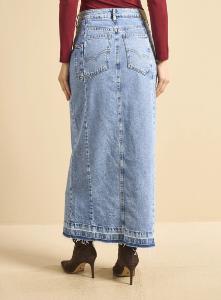Saia Jeans Longa Com Sobreposição