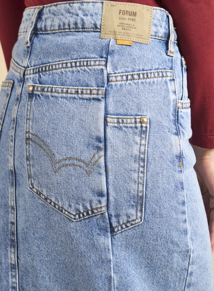 Saia Jeans Longa Com Sobreposição