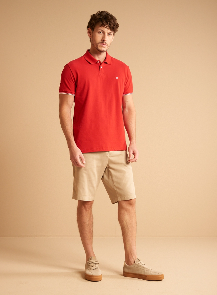 Polo Masculina Muscle Piquet Com Frisos Vermelho