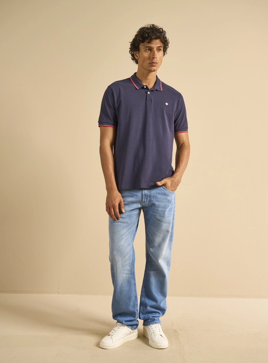 Polo Masculina Box Piquet Azul
