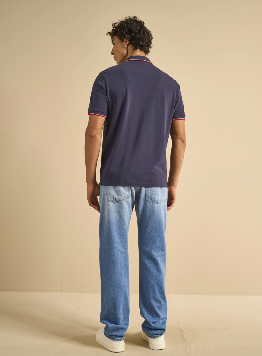 Polo Masculina Box Piquet Azul