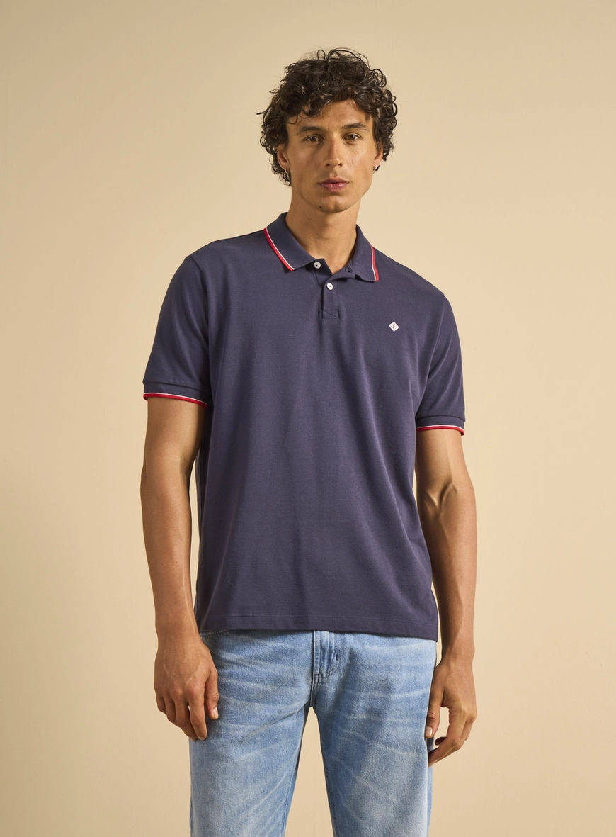 Polo Masculina Box Piquet Azul