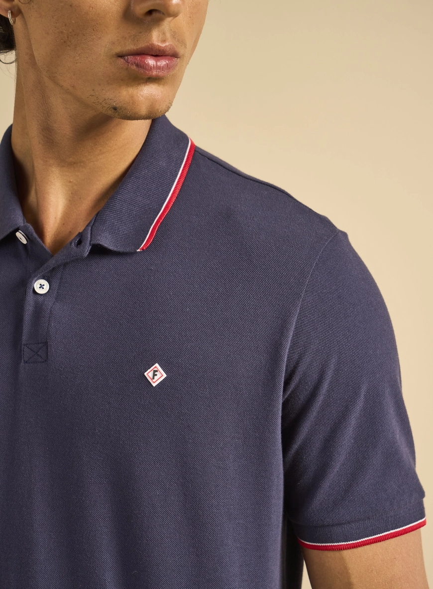 Polo Masculina Box Piquet Azul
