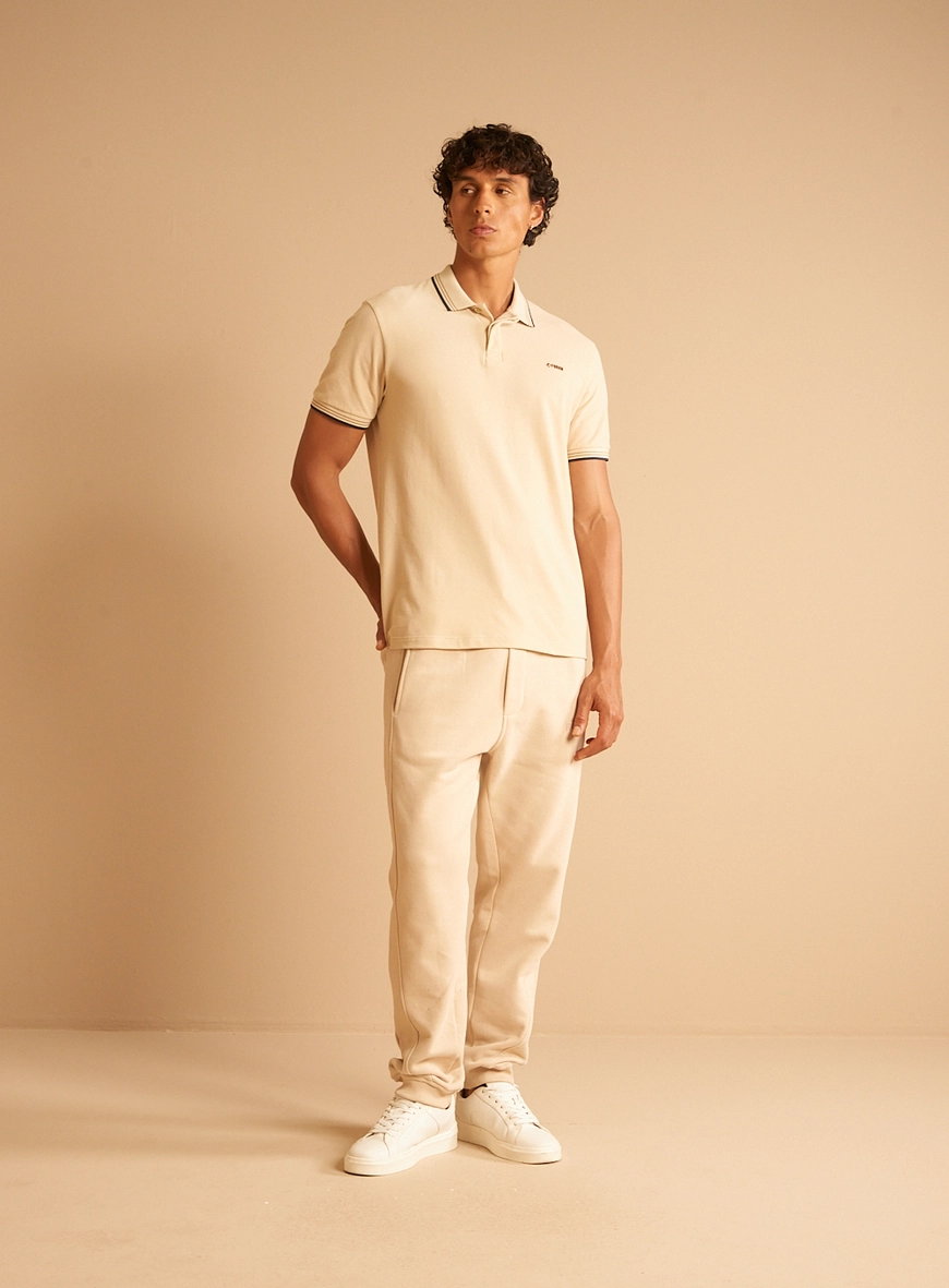 Polo Masculina Muscle Detalhes Frisos Bege