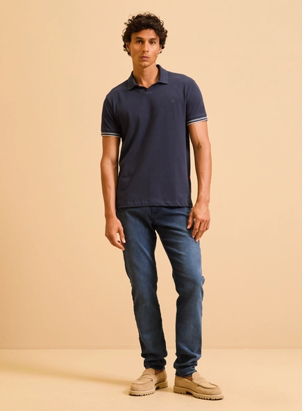 Polo Masculina Muscle Piquet Gola Cubana Frisos