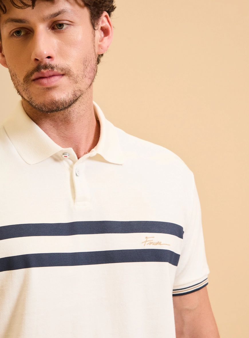 Polo Masculina Box Bordada Off Shell