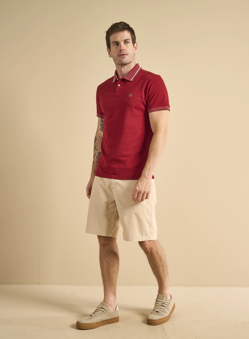 Polo Masculina Muscle Com Frisos Vermelho