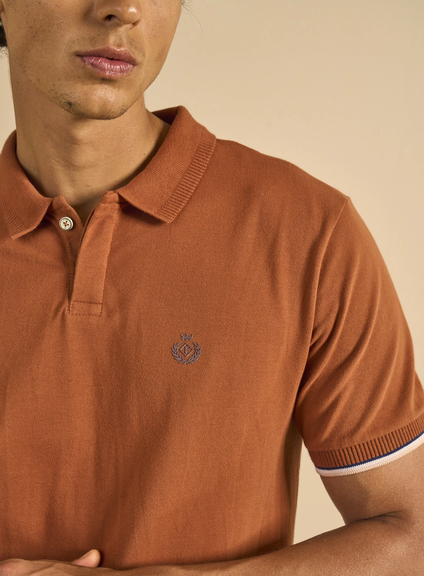 Polo Masculina Muscle Detalhe Frisos Marrom