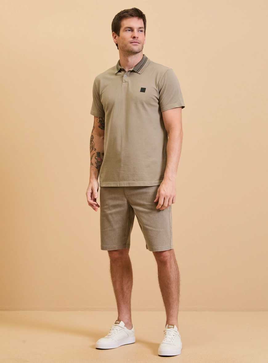 Polo Masculina Muscle Piquet Binada Bege