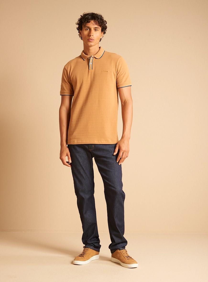 Polo Masculina Muscle Jacquard Bege