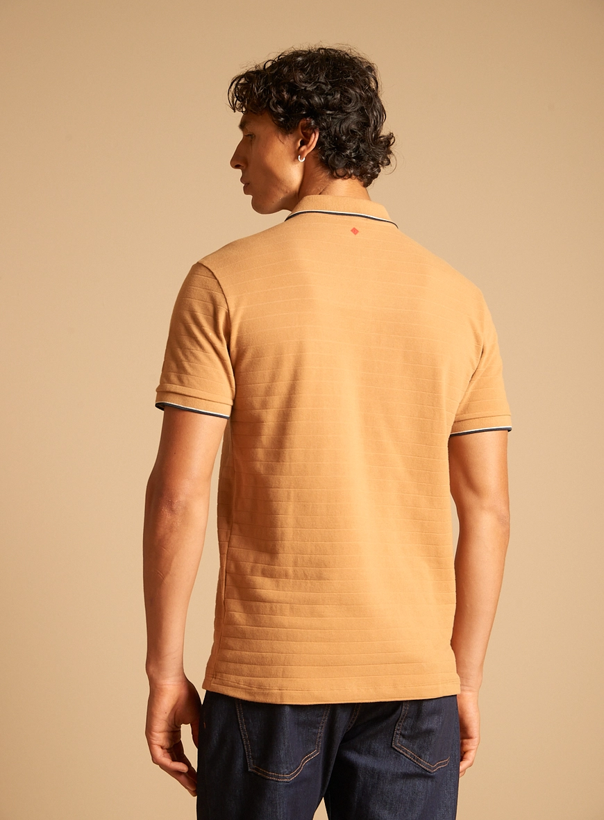 Polo Masculina Muscle Jacquard Bege
